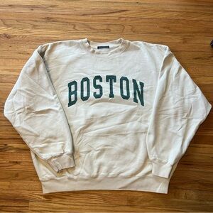 Brandy Melville Cream Crewneck with Green Boston Print